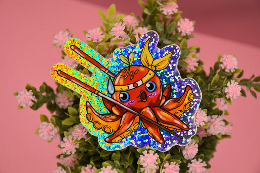 Sticker - super shiny holo: "sushi chef octopus "